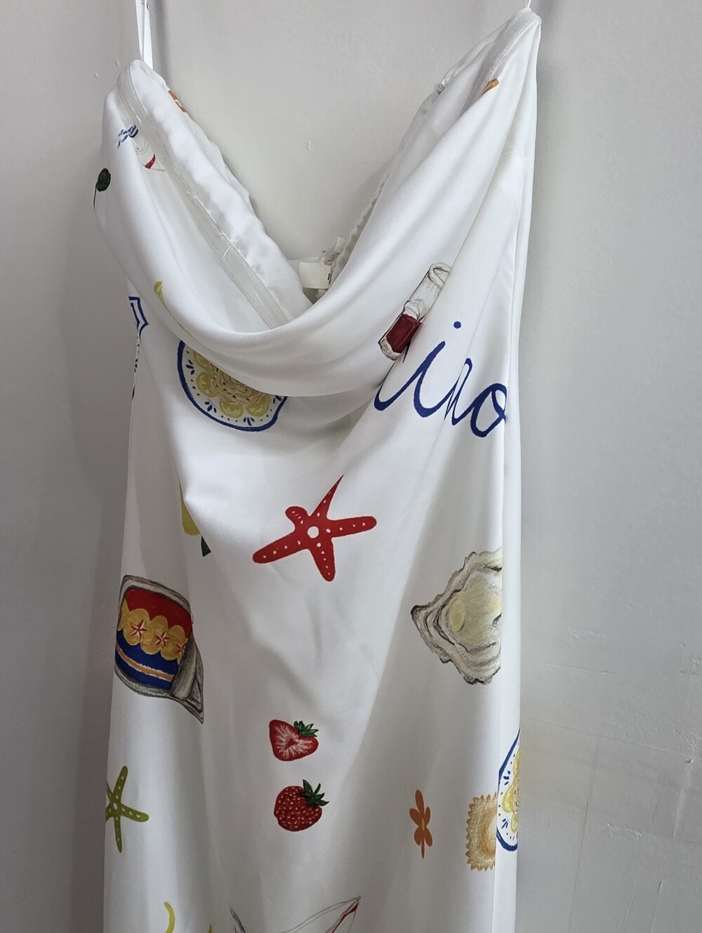 For Love & Lemons Carla White Slip Dress with Orange and Blue Motifs - Picture 3 of 5